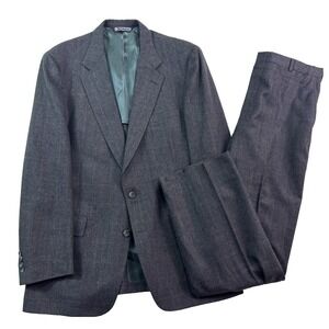 vtg 90s Austin Reed 42L 35x33 2pc Pant Suit Charcoal Glen Plaid USA Flannel Wool